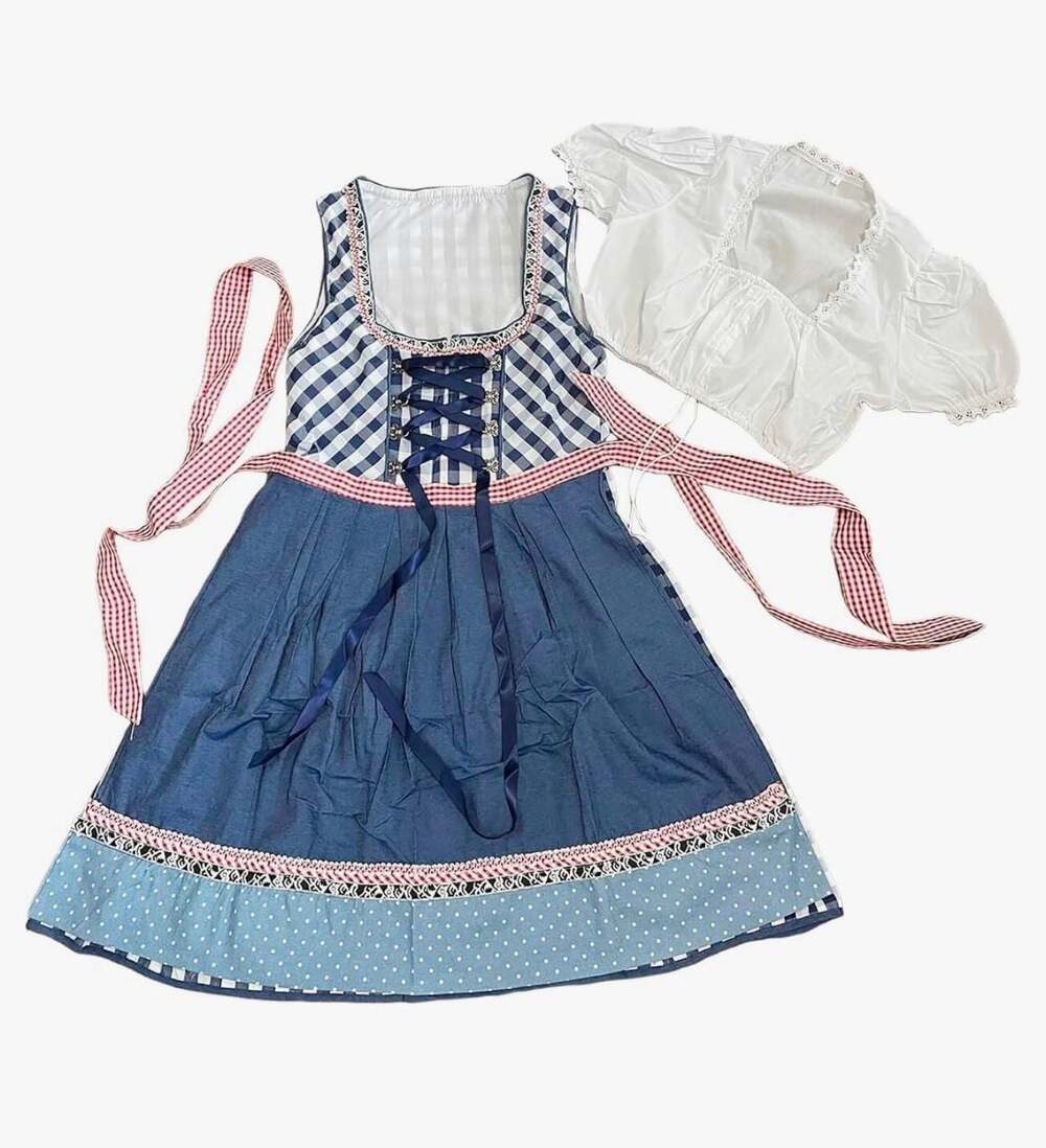 3 Piece Oktoberfest Plaid Costume with Dress, Crop Top Shirt & Apron Size XL NWT - Picture 2 of 14